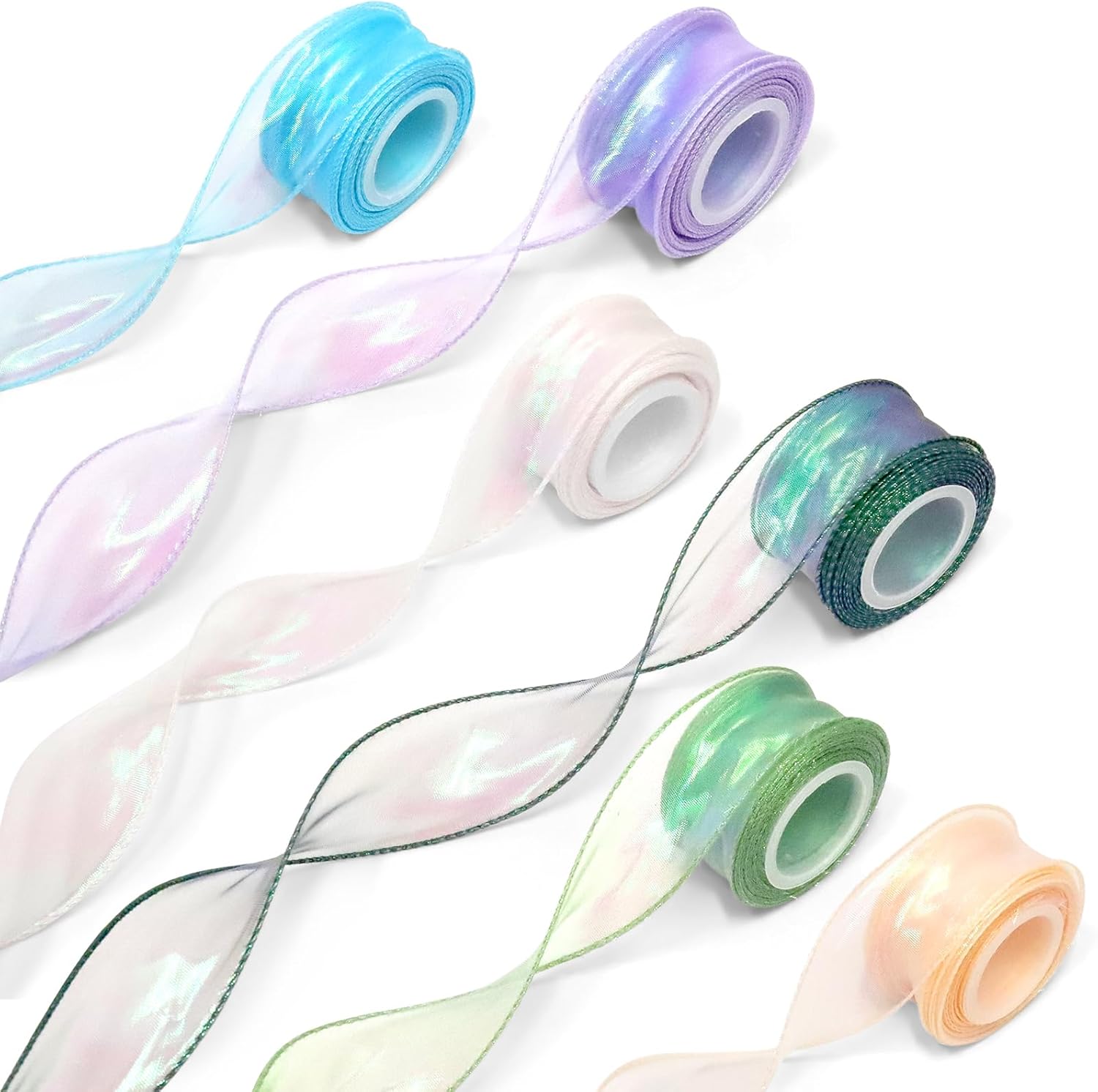 1-1/2'' Transparent Iridescent Dreamy Tulle Ribbons for Crafts Wedding Christmas Bouquet Crafts Decor