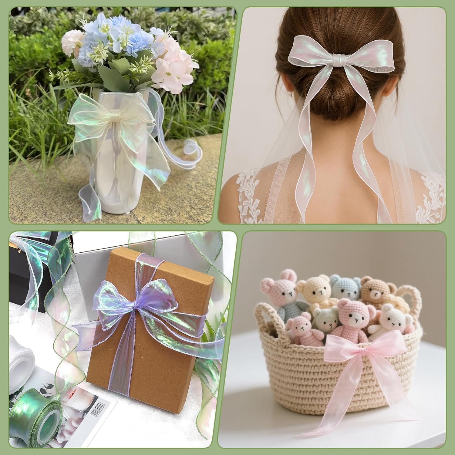 1-1/2'' Transparent Iridescent Dreamy Tulle Ribbons for Crafts Wedding Christmas Bouquet Crafts Decor